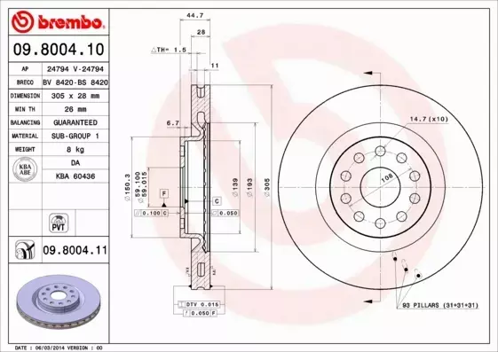 BREMBO TARCZE HAMULCOWE PRZÓD 09.8004.11 