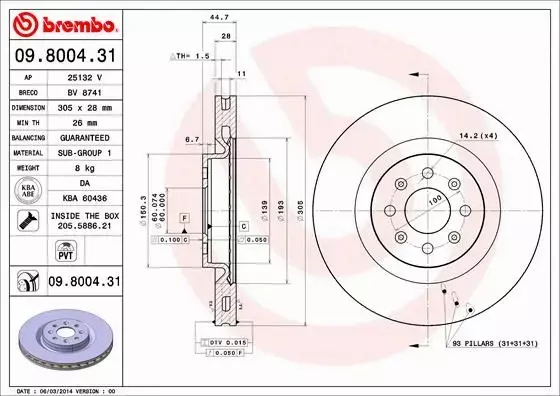 BREMBO TARCZE+KLOCKI PRZÓD ABARTH PUNTO 305MM 