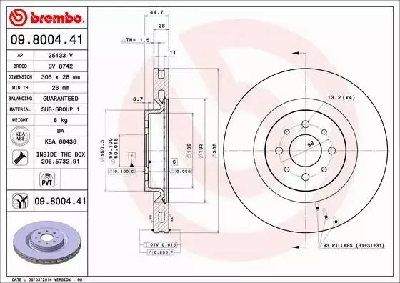 BREMBO TARCZE+KLOCKI PRZÓD ALFA ROMEO MITO 305MM 