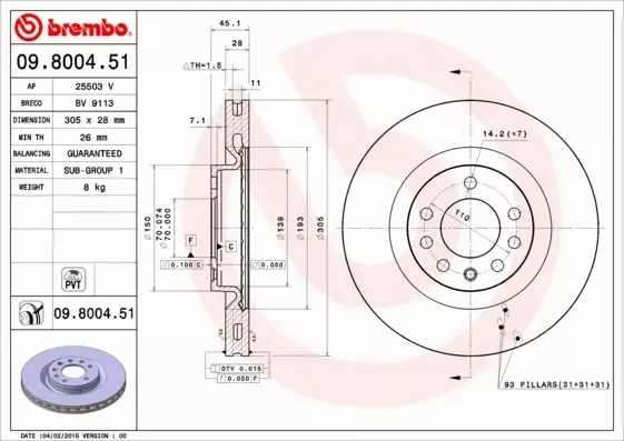 BREMBO Tarcza hamulcowa 09.8004.51 