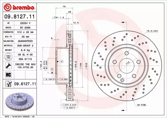  BREMBO TARCZE+KLOCKI PRZÓD MERCEDES S W220 312MM 