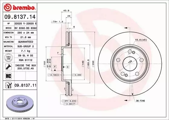 BREMBO TARCZE+KLOCKI P RENAULT ESPACE III 280MM 