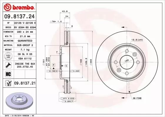  BREMBO TARCZE+KLOCKI PRZÓD RENAULT SCENIC II 280MM 