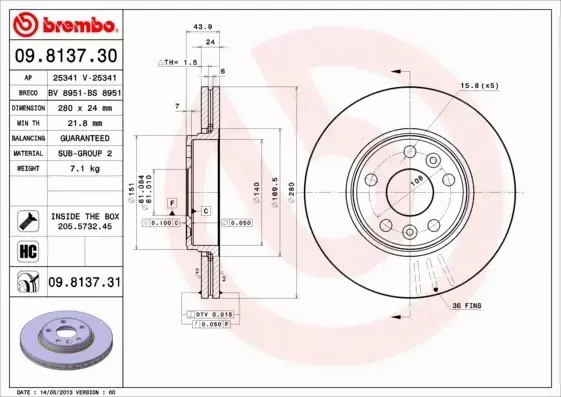 BREMBO TARCZE HAMULCOWE PRZÓD 09.8137.31 