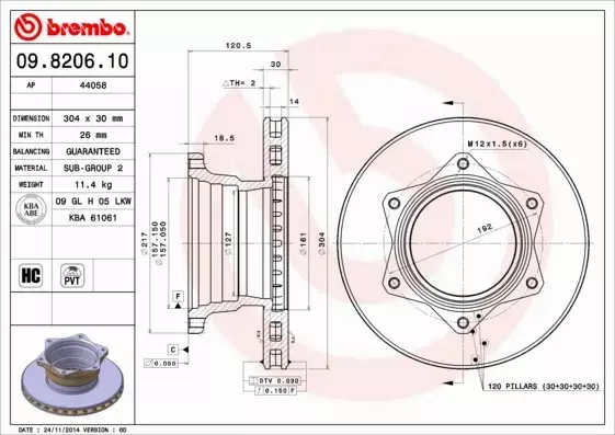 BREMBO TARCZE HAMULCOWE TYŁ 09.8206.10 