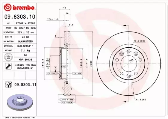 BREMBO TARCZE HAMULCOWE PRZÓD 09.8303.10 