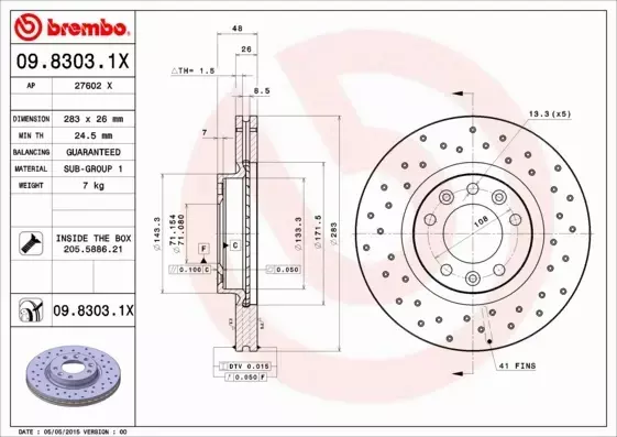 BREMBO TARCZE HAMULCOWE PRZÓD 09.8303.1X 