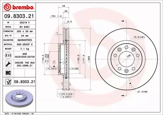 BREMBO TARCZA HAMULCOWA 09.8303.21 