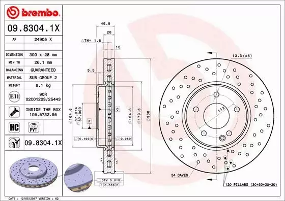 BREMBO Tarcza hamulcowa 09.8304.1X 