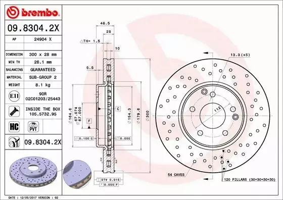 BREMBO TARCZE HAMULCOWE PRZÓD 09.8304.2X 