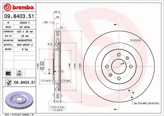 BREMBO TARCZE HAMULCOWE PRZÓD 09.8403.51 