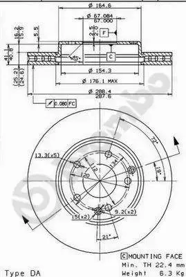 BREMBO TARCZE+KLOCKI PRZÓD MERCEDES C W203 288MM 