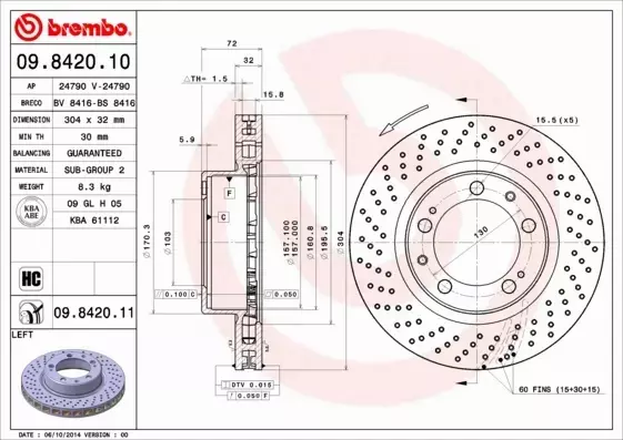 BREMBO TARCZE HAMULCOWE PRZÓD 09.8420.11 