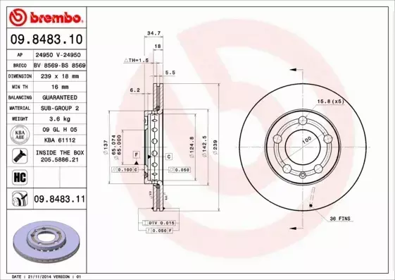 BREMBO TARCZE+KLOCKI PRZÓD SKODA FABIA I II 239MM 