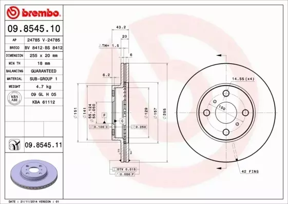 BREMBO TARCZE+KLOCKI P+T TOYOTA YARIS P1 255MM 