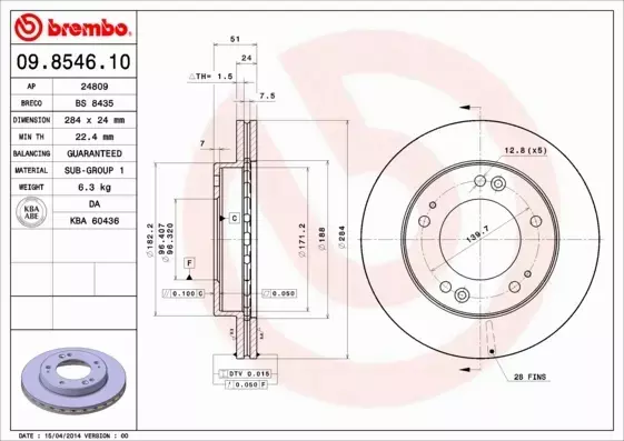 BREMBO TARCZE HAMULCOWE PRZÓD 09.8546.10 