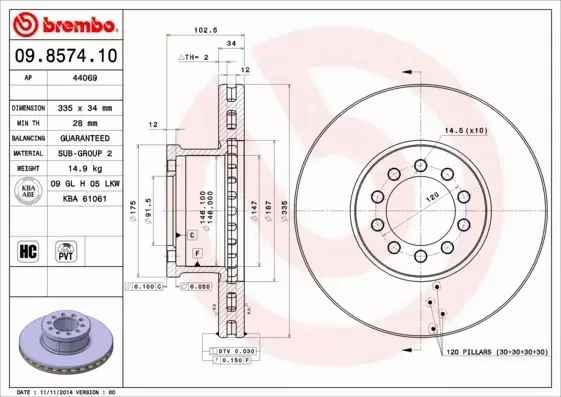 BREMBO Tarcza hamulcowa 09.8574.10 