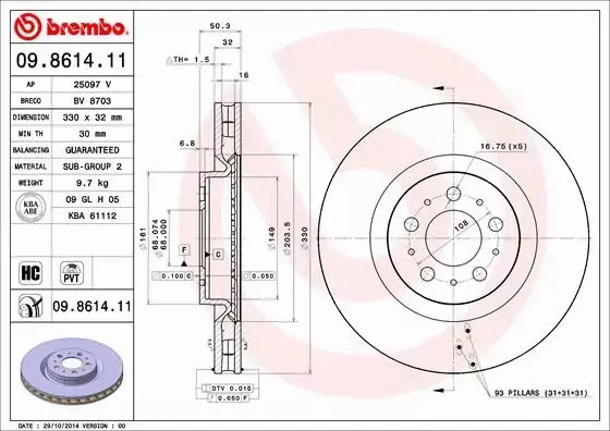 BREMBO Tarcza hamulcowa 09.8614.11 