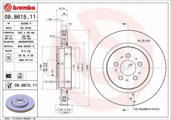  BREMBO TARCZE+KLOCKI TYŁ VOLVO S60 I R 330MM 