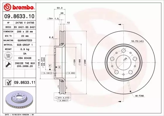 BREMBO TARCZE HAMULCOWE PRZÓD 09.8633.11 