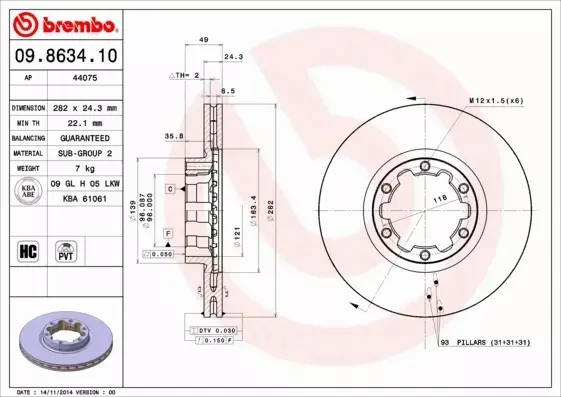 BREMBO TARCZA HAMULCOWA 09.8634.10 