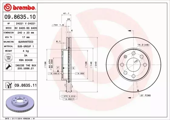 BREMBO TARCZE HAM PRZÓD OPEL CORSA C 240MM 