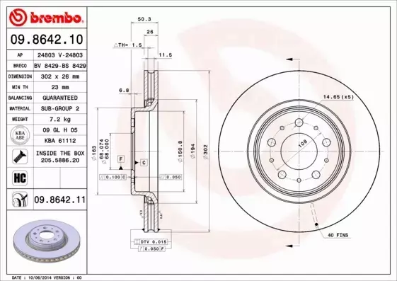  BREMBO TARCZE+KLOCKI PRZÓD VOLVO C70 I 302MM 