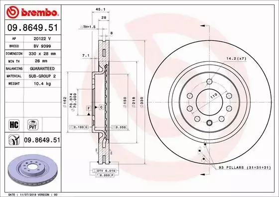 BREMBO Tarcza hamulcowa 09.8649.51 