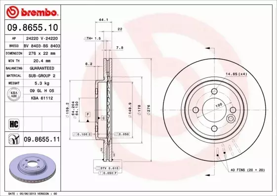 BREMBO TARCZE+KLOCKI PRZÓD MINI R50 R53 276MM 