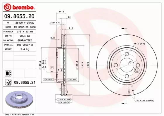 BREMBO Tarcza hamulcowa 09.8655.21 