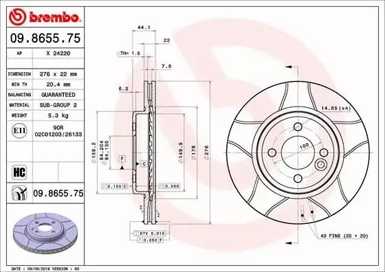 BREMBO TARCZE HAMULCOWE PRZÓD 09.8655.75 