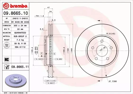 BREMBO TARCZE+KLOCKI PRZÓD FORD MONDEO MK3 300MM 