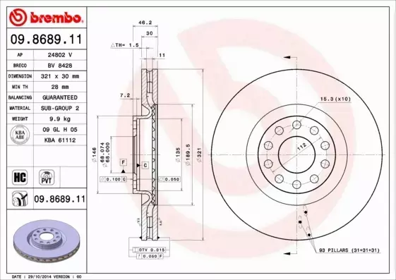 BREMBO TARCZE HAMULCOWE PRZÓD 09.8689.11 