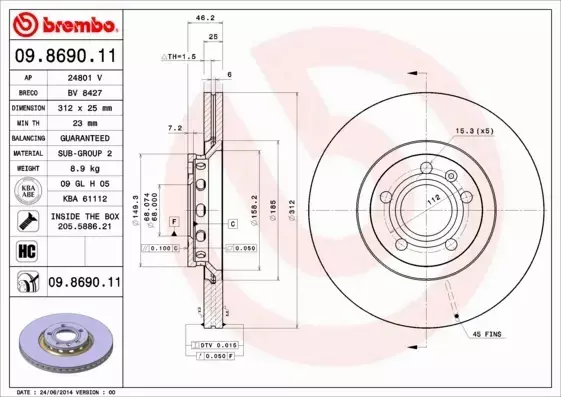 BREMBO TARCZE+KLOCKI PRZÓD AUDI A4 B6 B7 312MM 