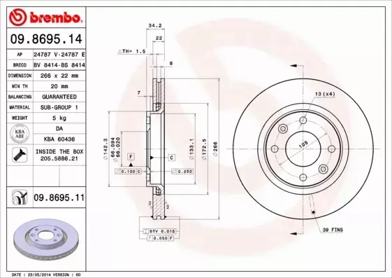 BREMBO TARCZE+KLOCKI PRZÓD CITROEN C2 C3 I II 