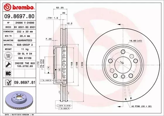 BREMBO Tarcza hamulcowa 09.8697.81 