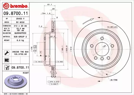 BREMBO Tarcza hamulcowa 09.8700.11 