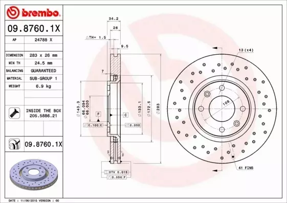 BREMBO TARCZE HAMULCOWE PRZÓD 09.8760.1X 