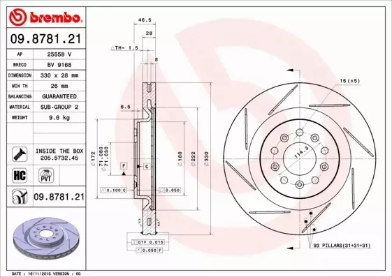 BREMBO TARCZE HAMULCOWE TYŁ 09.8781.21 