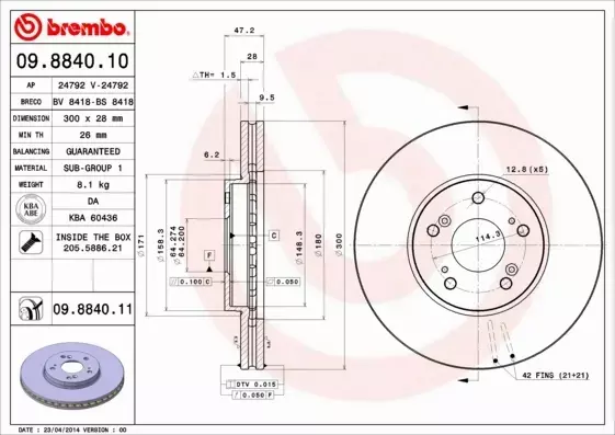 BREMBO TARCZE HAMULCOWE PRZÓD 09.8840.11 