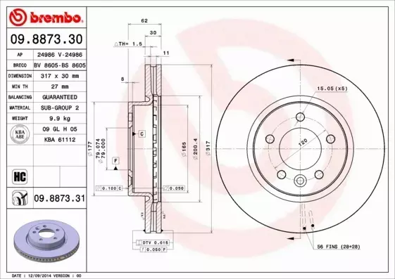 BREMBO TARCZE HAMULCOWE PRZÓD 09.8873.31 