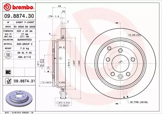 BREMBO TARCZE+KLOCKI TYŁ LR DISCOVERY III 325MM 