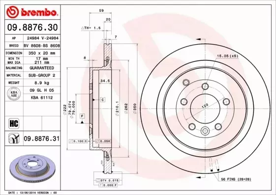 BREMBO TARCZE HAMULCOWE TYŁ 09.8876.31 