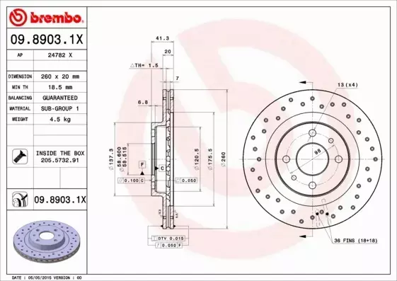 BREMBO TARCZE HAMULCOWE PRZÓD 09.8903.1X 