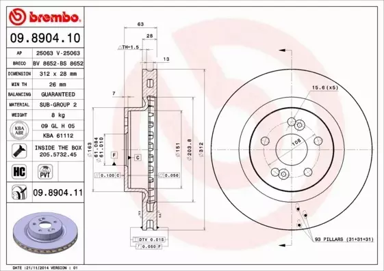 BREMBO TARCZE HAMULCOWE PRZÓD 09.8904.11 