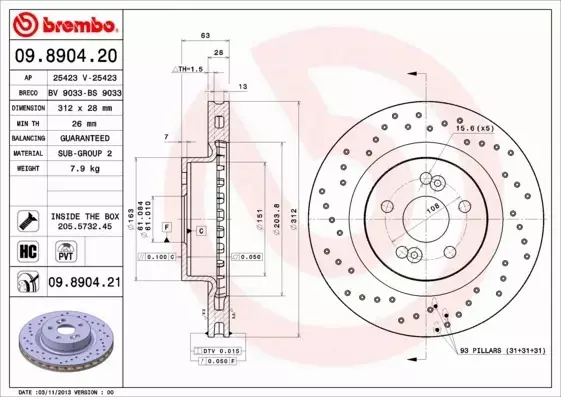 BREMBO Tarcza hamulcowa 09.8904.20 