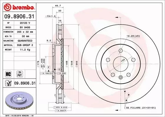 BREMBO Tarcza hamulcowa 09.8906.31 