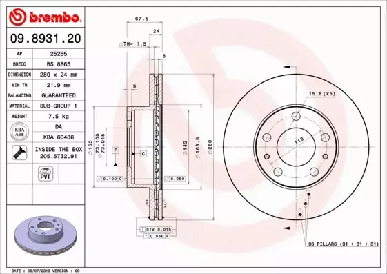 BREMBO TARCZE+KLOCKI P FIAT DUCATO II 280MM 