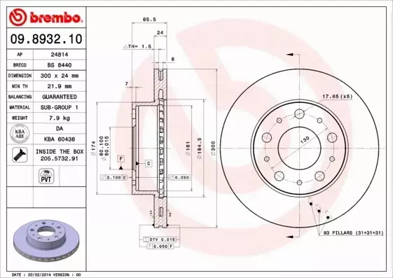 BREMBO TARCZE HAMULCOWE PRZÓD 09.8932.10 