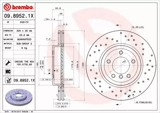 BREMBO XTRA TARCZE+KLOCKI PRZÓD BMW 3 E46 325MM 